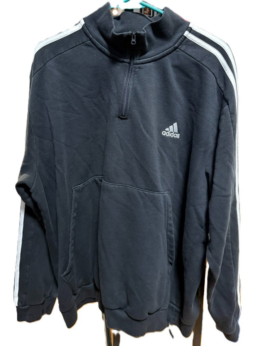 Adidas Men’s 2XL Black 3-Stripe Fleece Quarter Zip Pullover Sweatshirt